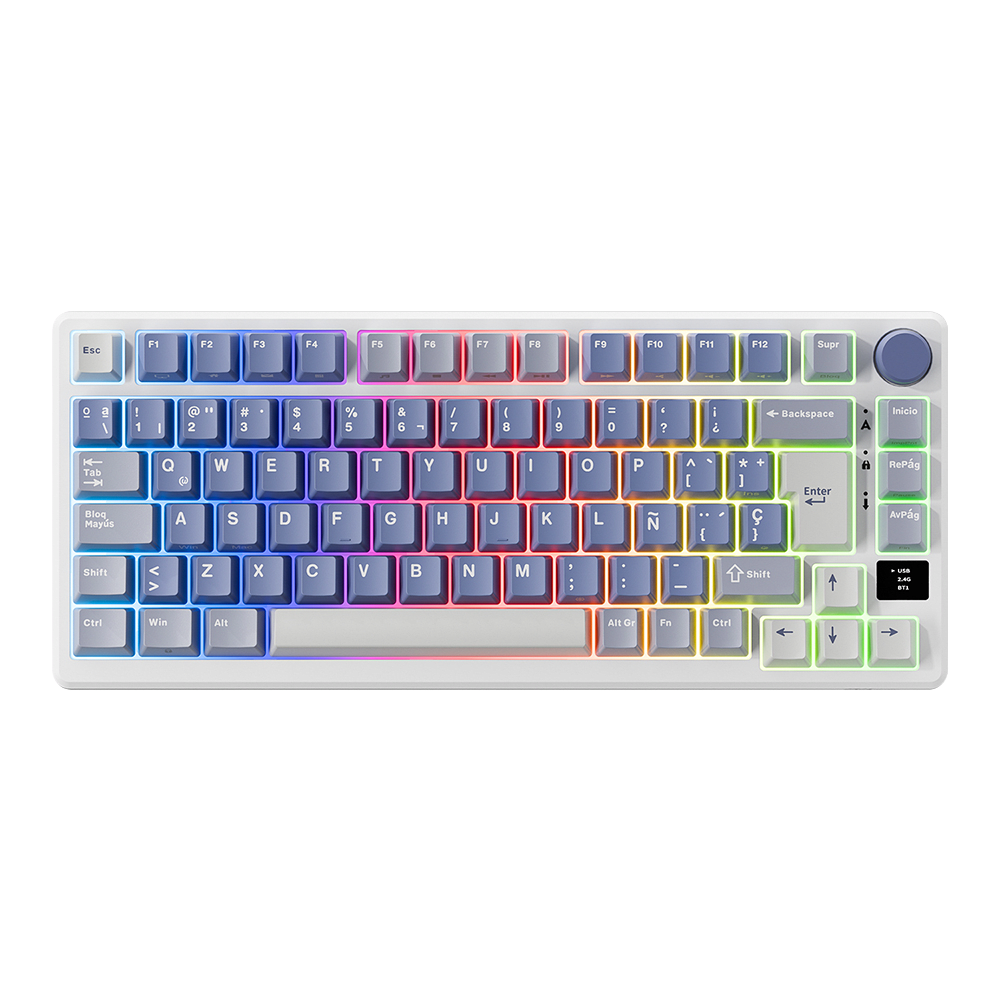 TECLADO MECANICO ROYAL KLUDGE RK-M75 INALAMBRICO 2.4 BT (SW-SILVER)-OCEAN BLUE 1