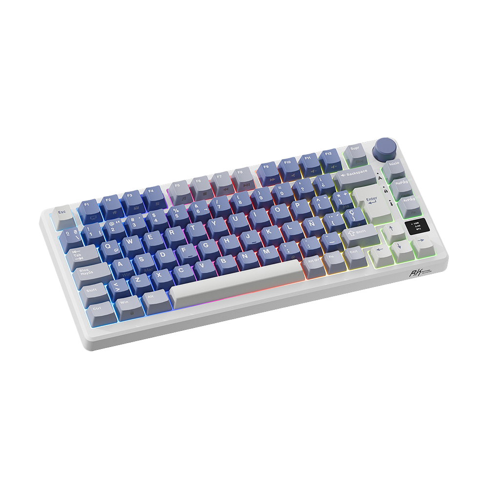 TECLADO MECANICO ROYAL KLUDGE RK-M75 INALAMBRICO 2.4 BT (SW-SILVER)-OCEAN BLUE6