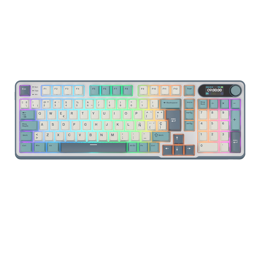 TECLADO MECANICO ROYAL KLUDGE RK-S98 INALAMBRICO 2.4 BT (SW-CHARTREUSE)-LIGHT CLOUD 0