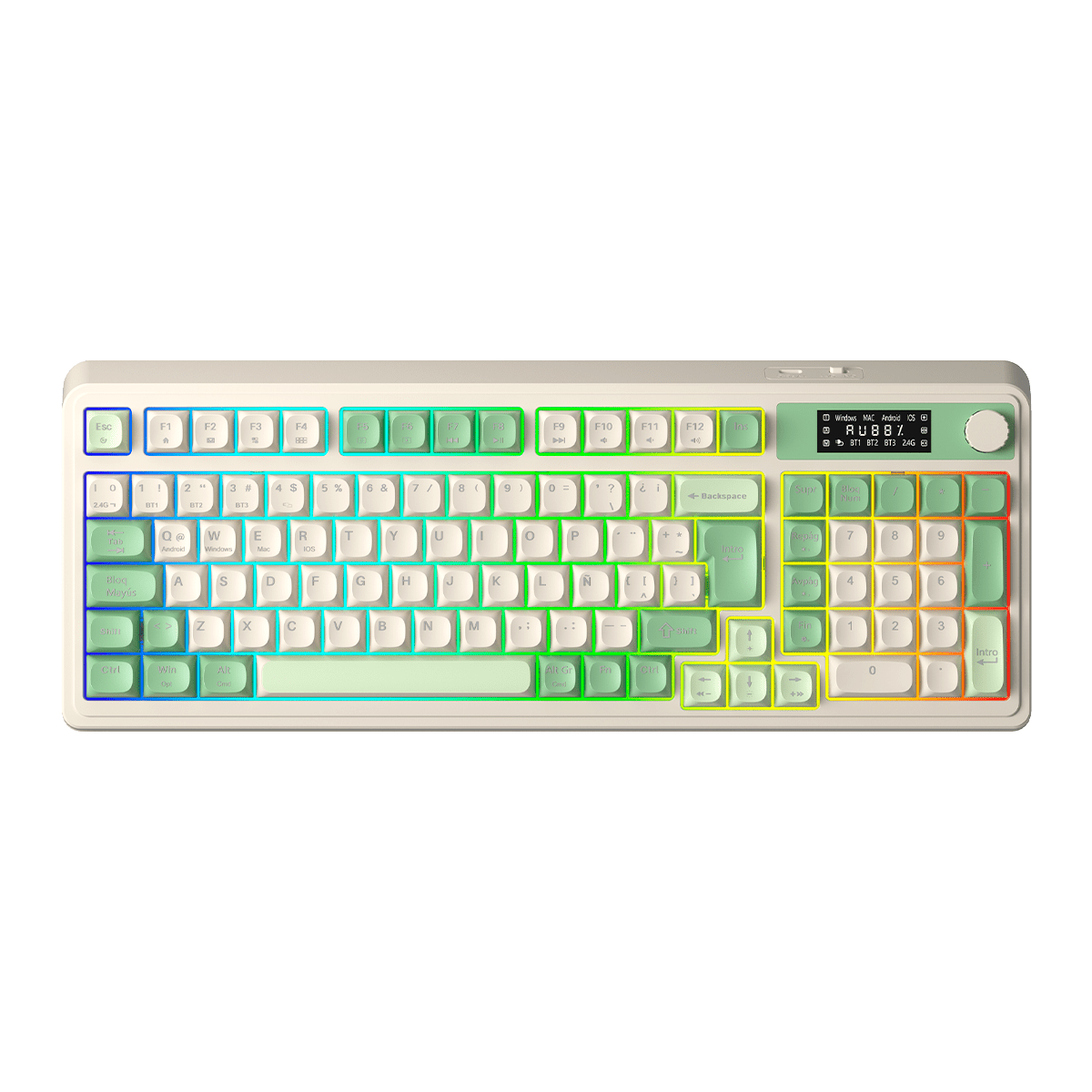 TECLADO DE MEMBRANA AULA S99 PRO RGB DONGLE 2.4 BT SP GREEN LIGHT CREAM 0
