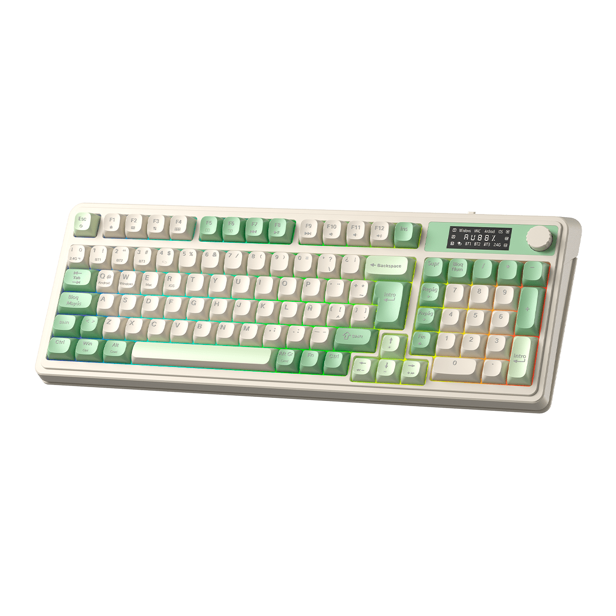 TECLADO DE MEMBRANA AULA S99 PRO RGB DONGLE 2.4 BT SP GREEN LIGHT CREAM2