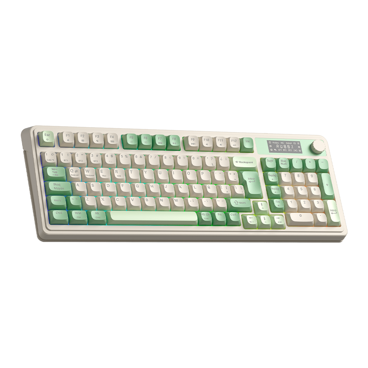 TECLADO DE MEMBRANA AULA S99 PRO RGB DONGLE 2.4 BT SP GREEN LIGHT CREAM3