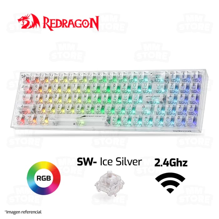 TECLADO MECANICO REDRAGON POLLUX PRO RGB INALAMBRICO BT (SW-ICE SILVER) BLANCO 1