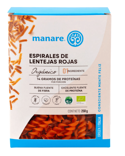 Espirales de Lentejas Rojas Org. - Manare 250 g2