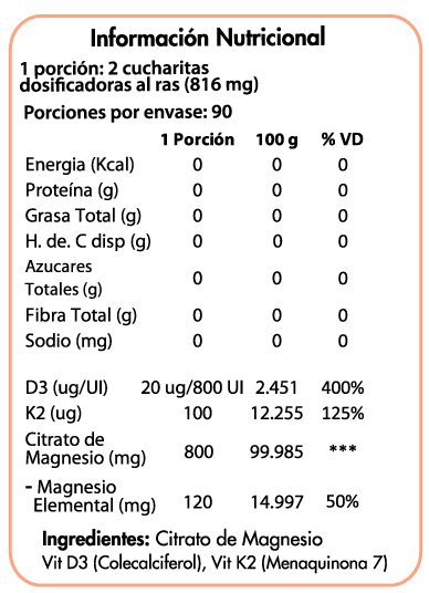 Vitamina D3 + K2 + Citrato de Magnesio 2