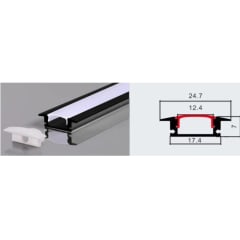 PERFIL PARA CINTA LED 2M EMBUTIDO PESTAÑA COLOR NEGRO 0.5MM