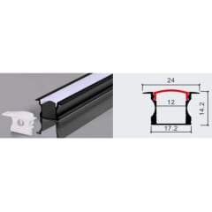 PERFIL PARA CINTA LED 2M EMBUTIDO PESTAÑA ALTO COLOR NEGRO 0.6MM
