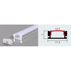 PERFIL PARA CINTA LED 2M SOBREPUESTO SIN PESTAÑA COLOR ALUMINIO 0.5MM