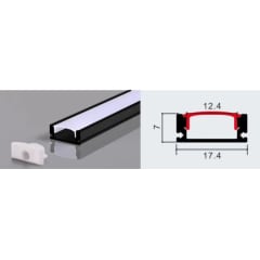 PERFIL PARA CINTA LED 2M SOBREPUESTO SIN PESTAÑA COLOR NEGRO 0.5MM