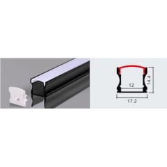 PERFIL PARA CINTA LED 2M SOBREPUESTO SIN PESTAÑA ALTO COLOR NEGRO 0.6MM