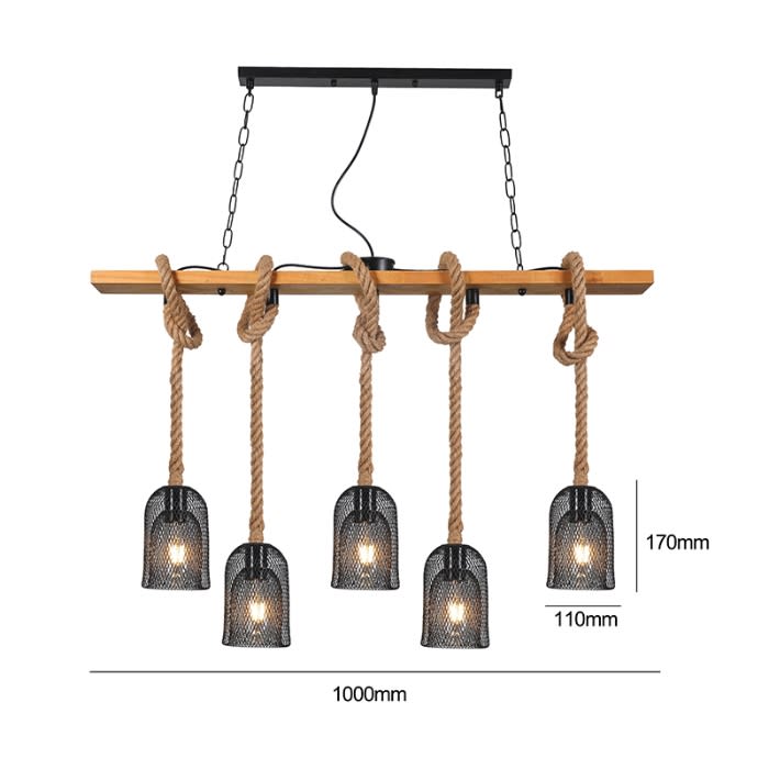 LÁMPARA CÁÑAMO RUSTICA E27*5 YUTE3