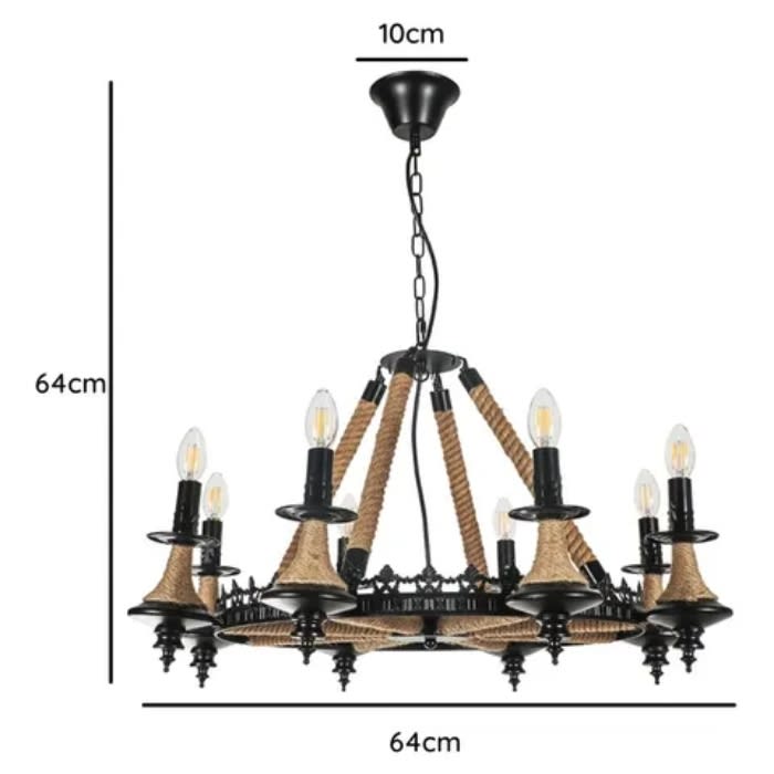 LÁMPARA CÁÑAMO RUSTICA 8 SOQUETES E143