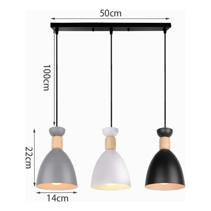 LAMPARA COLGANTE PORTA E27*3 BLANCO GRIS NEGRO3