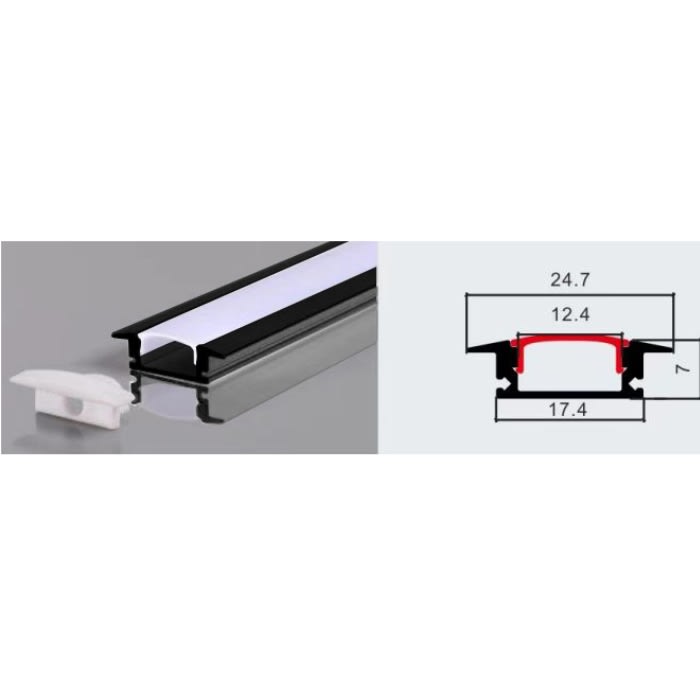 PERFIL PARA CINTA LED 2M EMBUTIDO PESTAÑA COLOR NEGRO 0.5MM1