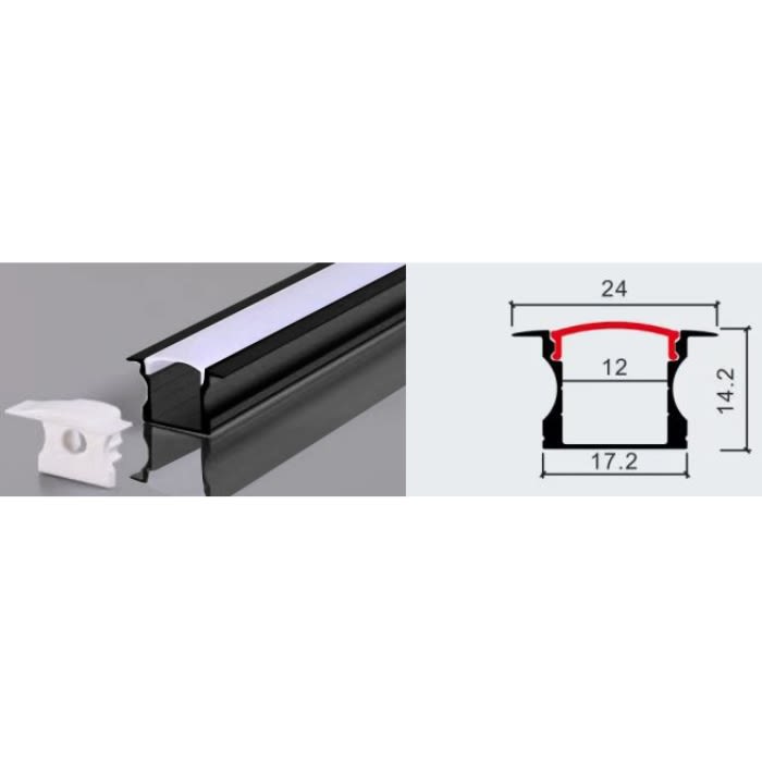 PERFIL PARA CINTA LED 2M EMBUTIDO PESTAÑA ALTO COLOR NEGRO 0.6MM1