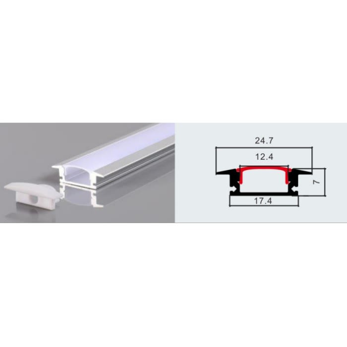 PERFIL PARA CINTA LED 2M EMBUTIDO PESTAÑA COLOR ALUMINIO 0.5MM1
