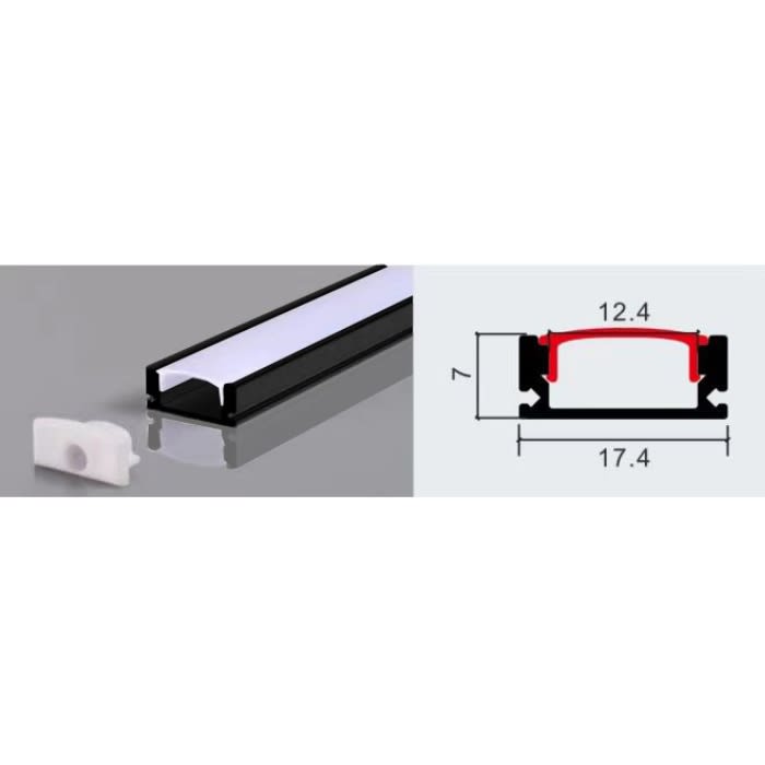 PERFIL PARA CINTA LED 2M SOBREPUESTO SIN PESTAÑA COLOR NEGRO 0.5MM1