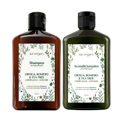 Set Capilar Shampoo y Acondicionador Ortiga, Romero y Tea Tree 250 ml.