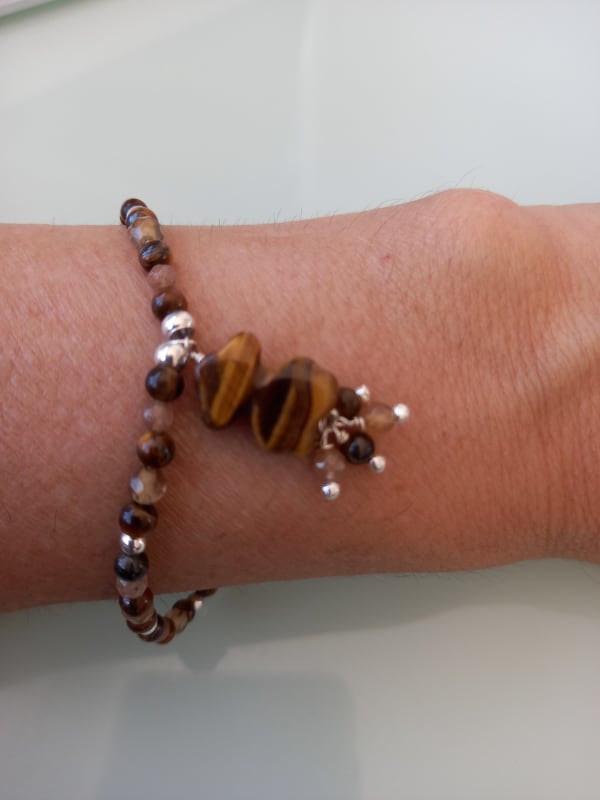 PULSERA PIEDRAS CAFÉ ORO BLANCO