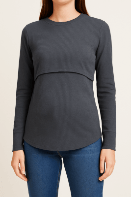 Polo Lactancia M/L Rib Cuello Redondo 3 Botones Puño Plomo Oscuro
