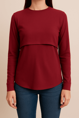 Polo Lactancia M/L Rib Cuello Redondo 3 Botones Puño Vino