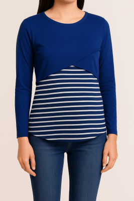 Polo M/L Lactancia Rayas y Color Entero Azul