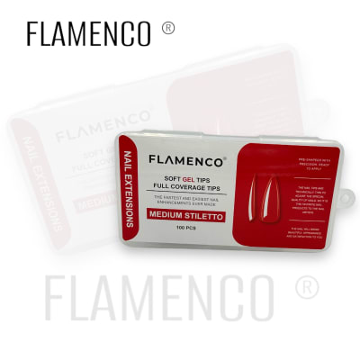 FLAMENCO TIPS SOFT GEL  MEDIUM STILETO 100 PCS ROJA