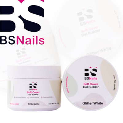 BS NAILS GEL BUILDER POTE BLANCO GLITTER WHITE 30G