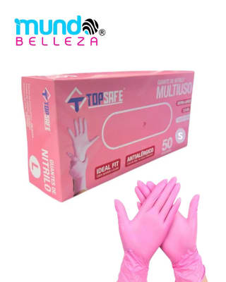 GUANTES DE NITRILO TOP SAFE TALLA S ROSA