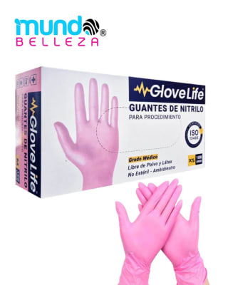 GUANTES DE NITRILO GLOVE LIFE TALLA XS ROSA