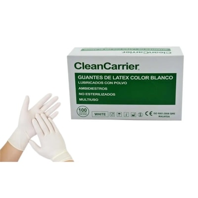 Guante Latex C/P Blanco CleanCarrier M 100u