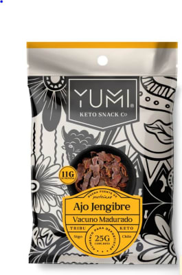 YUMI KETO SNACK VACUNO MADURADO AJO JENGIBRE 25G1