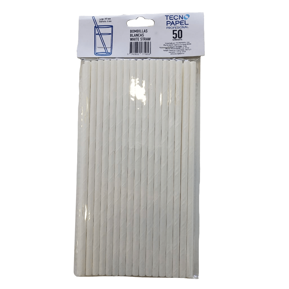 Paquete de 50 bombillas blancas de papel, compostables.1