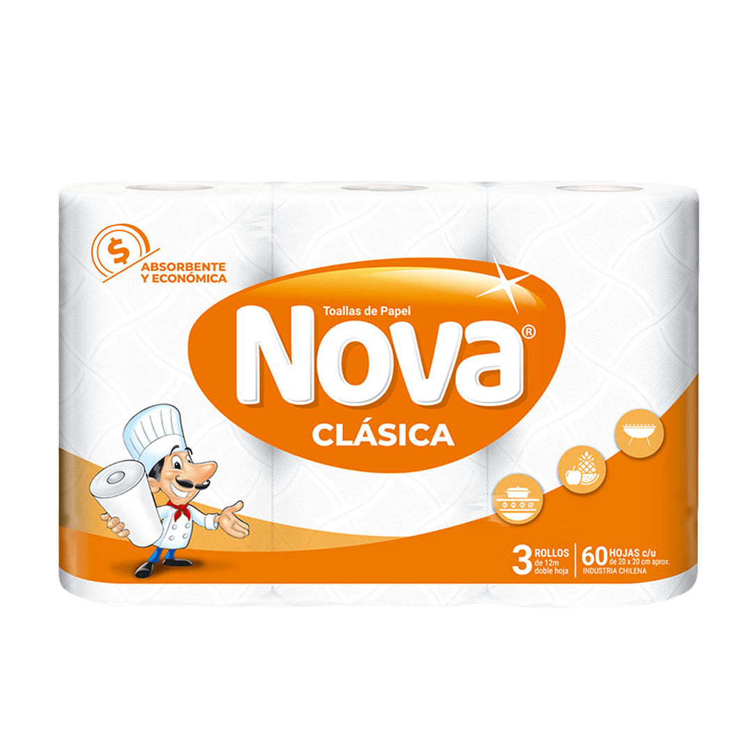 Toalla Nova clásica, paquete de 3 rollos de 12 mts c/u1