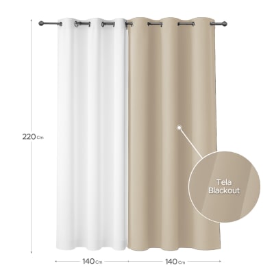 Cortina de Tela Blackout Beige + Velo Vincenzi 140x220 cm