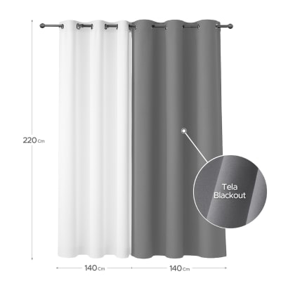 Cortina de Tela Blackout Gris + Velo Vincenzi 140x220 cm
