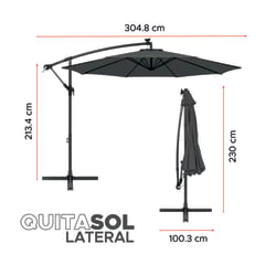 Quitasol Terraza 360° 3x3 mt Panel Solar Luz Led grafito Vincenzi