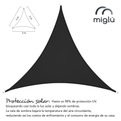 Toldo vela triangular Negro Miglu + kit de instalación