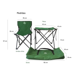 Juego de mesa con sillas plegables verde