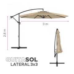 Quitasol Lateral 3x3mt Sombrilla Terraza Sol Lluvia Vincenzi Beige