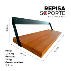 Pack 2 Soportes o Repisas De Madera Con Hierro Para Pared Grande 60x20 Cm