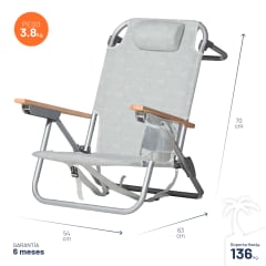 Silla De Playa Aluminio Madera Y Tela Resistente Gris Miglu