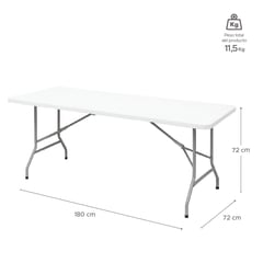 Mesa Plegable Tipo Maleta Blanca 180x72x72 cm Vincenzi