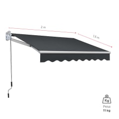 Toldo Retráctil 200x150 Cm Gris Grafito Brazo Manual Para Terraza Vincenzi