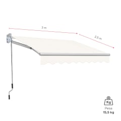 Toldo con brazo retráctil para Terrazas 3x2.5 Mts Blanco Vincenzi