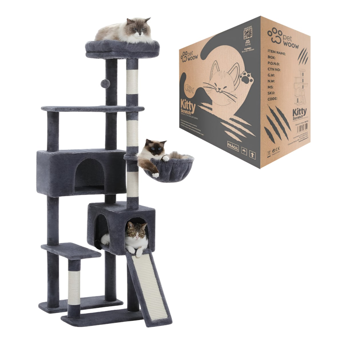 Rascador XXL Para Gatos Grandes De PAWZ Road - Árbol Trepador De Sisal Y Madera Natural