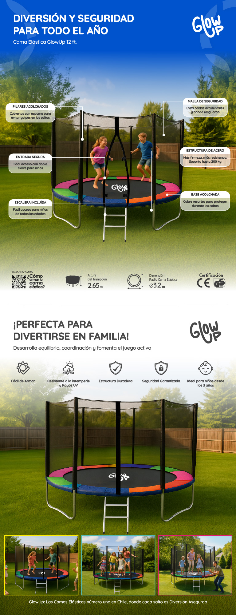 Cama Elástica 12ft GlowUp con Malla y Escalera