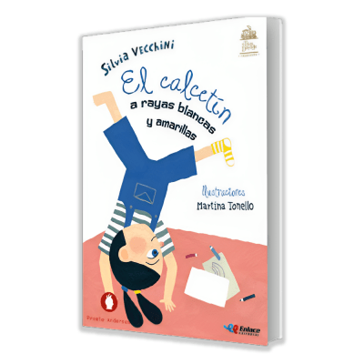 El calcetín a rayas blancas y amarillas