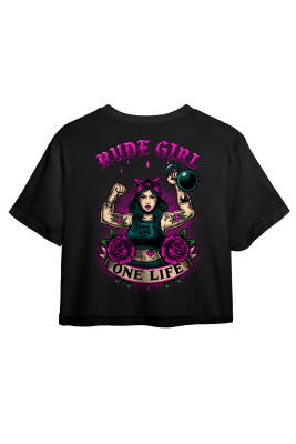 CROP C/MANGAS RUDE GIRL - NEGRO