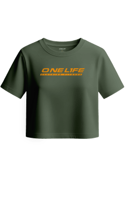 CROP C/MANGAS LOGO NARANJO - MILITAR